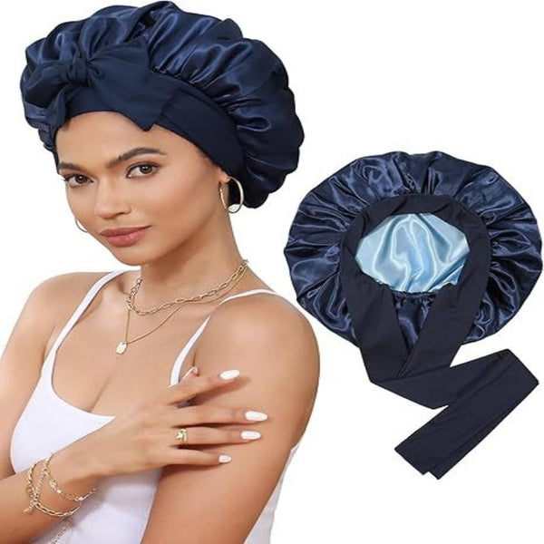 Luxury Double Sided Satin Bonnet With Elastic Band(Navy Blue + Light Lining) Electric Toothbrushes