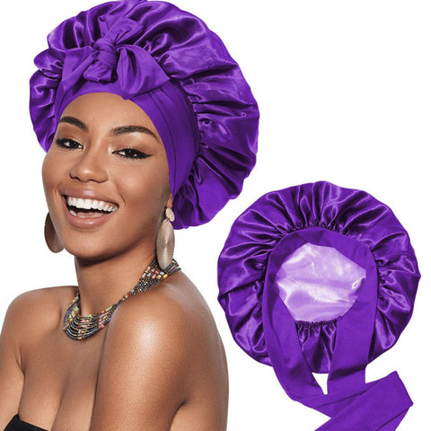Luxury Double Sided Satin Bonnet With Elastic Band(Purple + Light Lining) Hats & Headwear