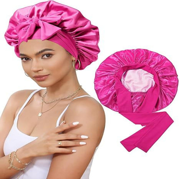 Luxury Double Sided Satin Bonnet With Elastic Band(Rose Red + Pink Lining) Hats & Headwear