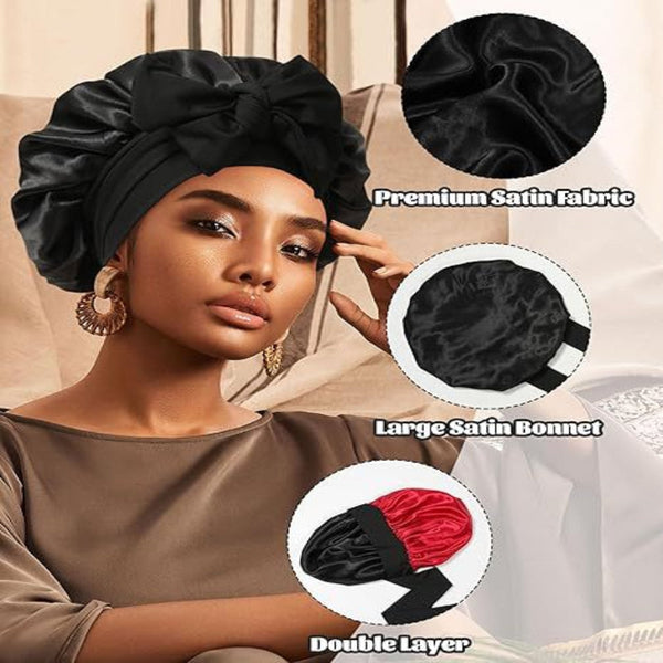 Luxury Double Sided Satin Bonnet With Elastic Band(Khaki + Beige Lining) Hats & Headwear