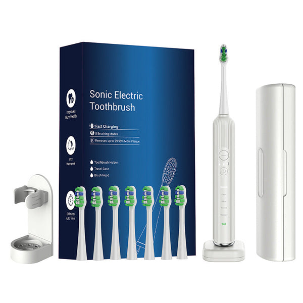 Advanced Electric Toothbrush With 5 Modes And 8 Brush Heads (White) Electric Toothbrushes