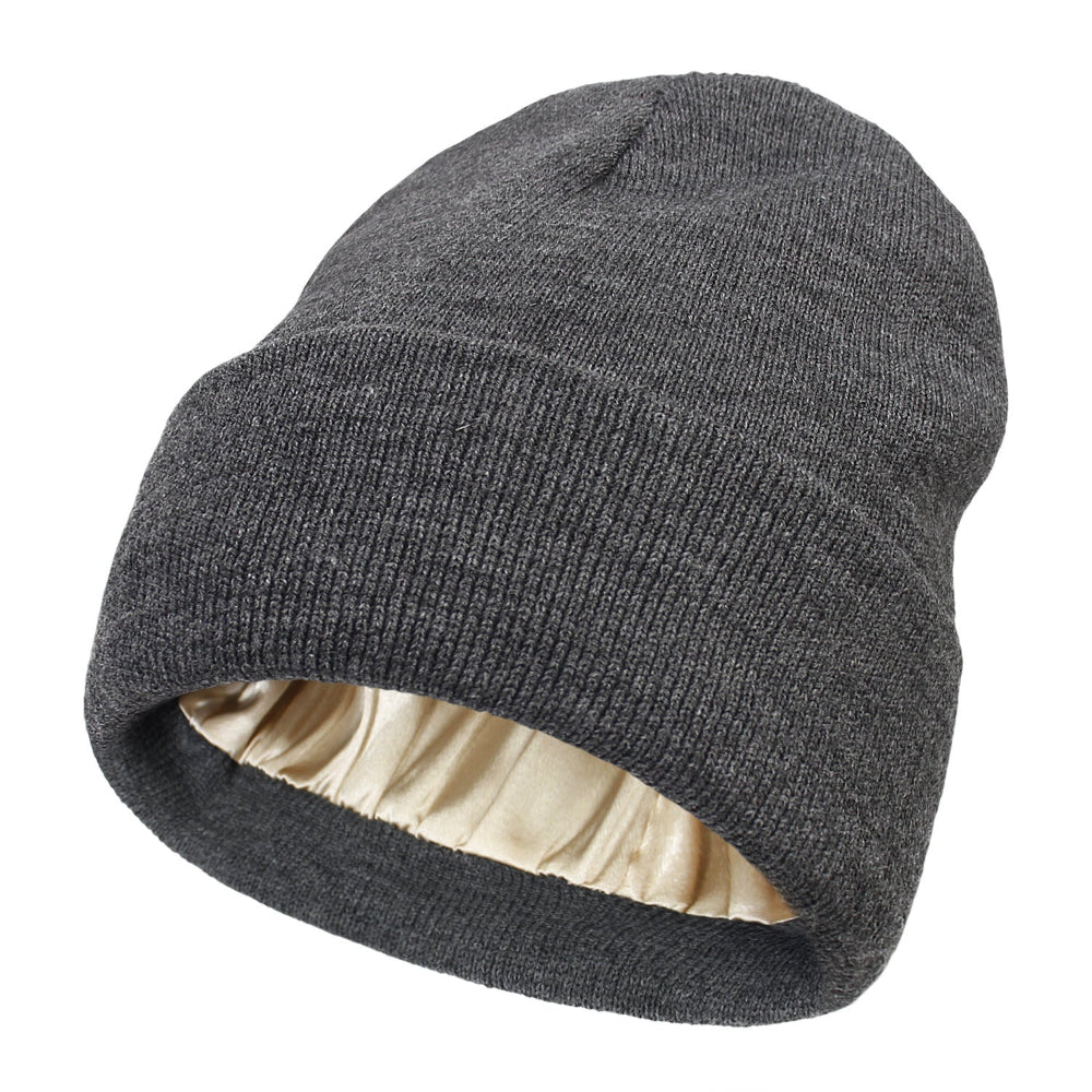 Premium Warm Beanie With Silk Satin Lining (Dark Gray) Beanies