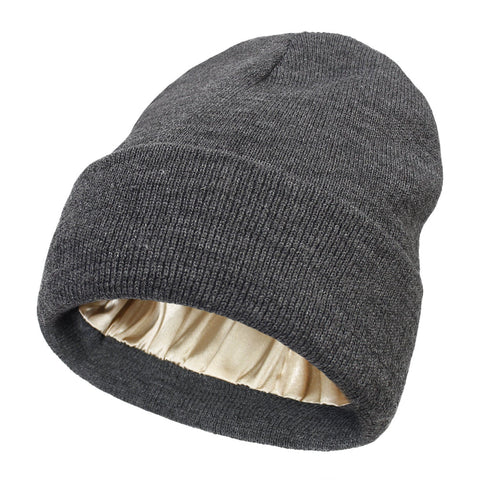 Premium Warm Beanie With Silk Satin Lining (Dark Gray) Beanies