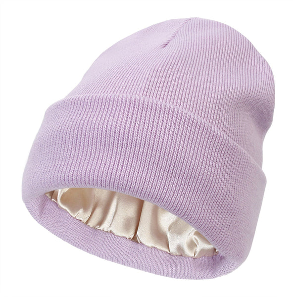 Premium Warm Beanie With Silk Satin Lining (Purple) Beanies