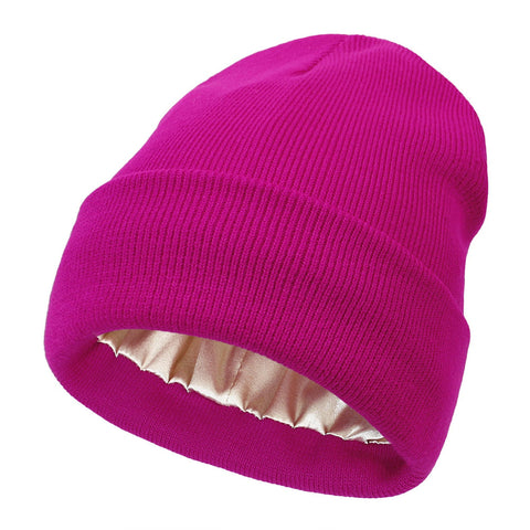 Premium Warm Beanie With Silk Satin Lining (Rose Red) Beanies
