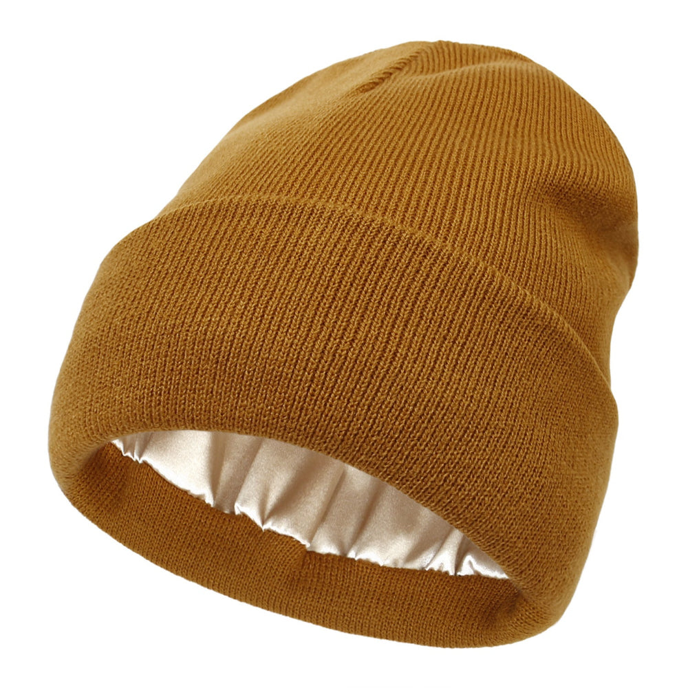 Premium Warm Beanie With Silk Satin Lining (Caramel) Beanies
