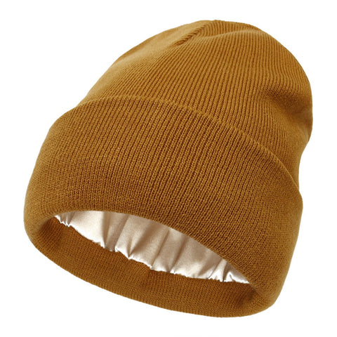 Premium Warm Beanie With Silk Satin Lining (Caramel) Beanies