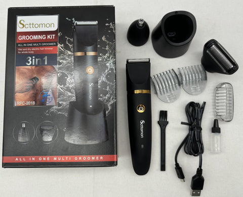 3 In 1 Men's Electric Body Groomer & Hair Clipper Kit Waterproof Usb Rechargeable With Charging Dock(Black) Clippers & Trimmers