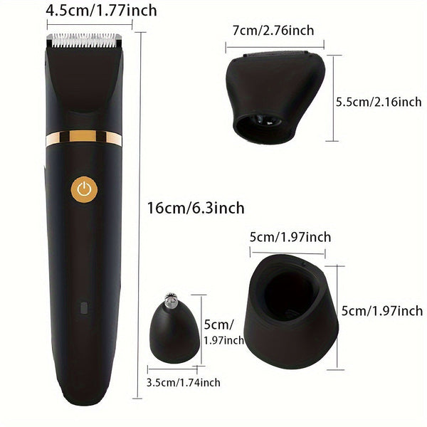 3 In 1 Men's Electric Body Groomer & Hair Clipper Kit Waterproof Usb Rechargeable With Charging Dock(Black) Clippers & Trimmers