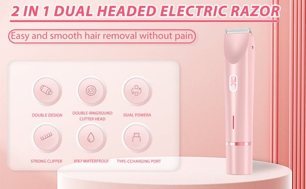 2 In 1 Ladies Electric Shaver & Trimmer Ipx7 Waterproof Usb C Rechargeable Dual Head Design(Pink) Women's Shavers
