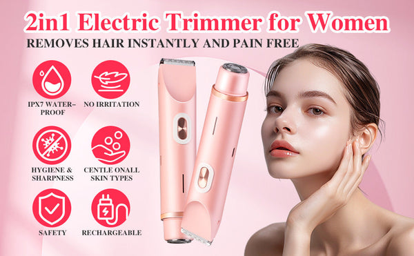 2 In 1 Ladies Electric Shaver & Trimmer Ipx7 Waterproof Usb C Rechargeable Dual Head Design(Pink) Women's Shavers