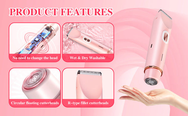 2 In 1 Ladies Electric Shaver & Trimmer Ipx7 Waterproof Usb C Rechargeable Dual Head Design(Purple) Women's Shavers