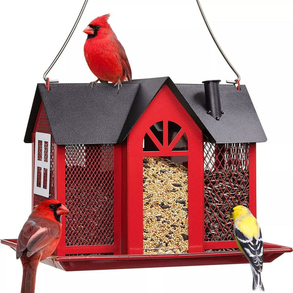 Charming House Shaped Hanging Bird Feeder Durable Metal Design For Wild Birds(Red) Feeders