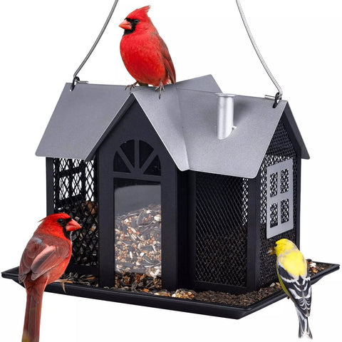 Charming House Shaped Hanging Bird Feeder Durable Metal Design For Wild Birds(Black) Feeders
