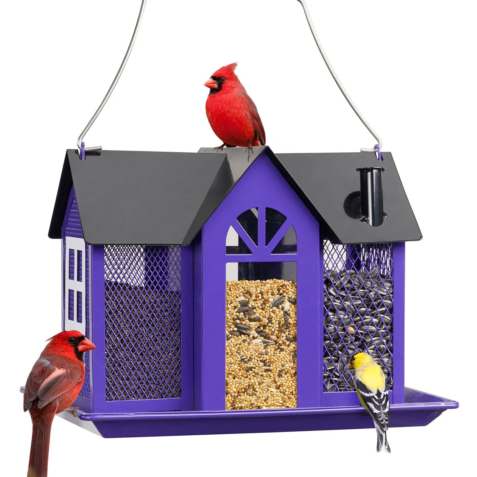 Charming House Shaped Hanging Bird Feeder Durable Metal Design For Wild Birds(Purple) Feeders