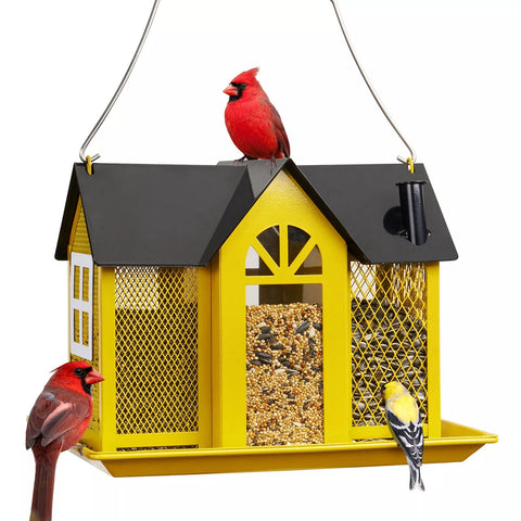 Charming House Shaped Hanging Bird Feeder Durable Metal Design For Wild Birds(Yellow) Feeders