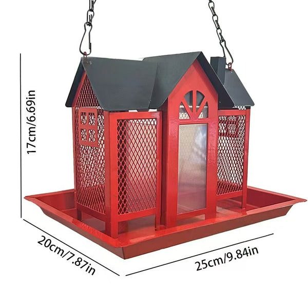 Charming House Shaped Hanging Bird Feeder Durable Metal Design For Wild Birds(Pink) Feeders