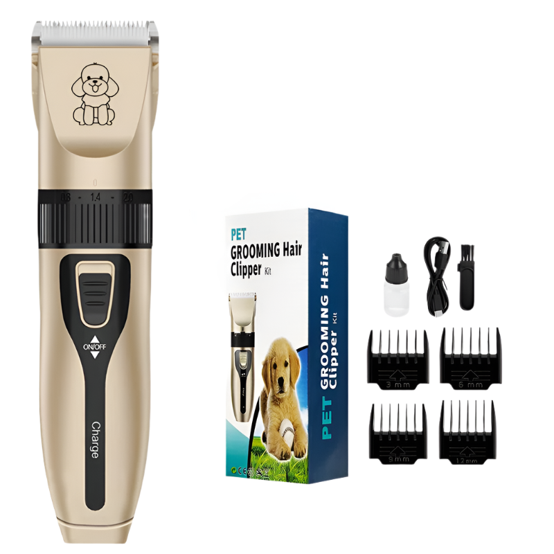 Professional Pet Grooming Hair Clipper Kit Rechargeable Low Noise With Ceramic Blades & 5 Speed Adjustment (Gold) Dog Grooming