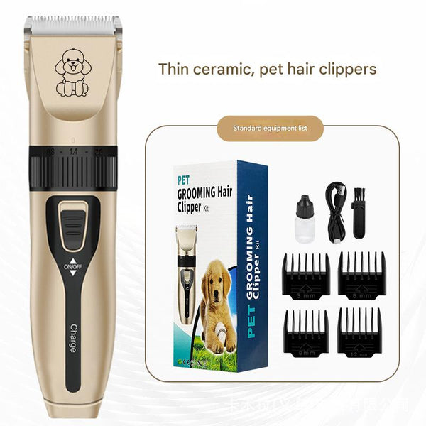 Professional Pet Grooming Hair Clipper Kit Rechargeable Low Noise With Ceramic Blades & 5 Speed Adjustment (Gold) Dog Grooming
