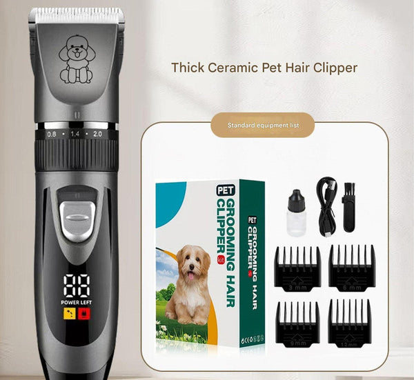Professional Pet Grooming Hair Clipper Kit Rechargeable Low Noise With Ceramic Blades & 5 Speed Adjustment (Gray) Dog Grooming