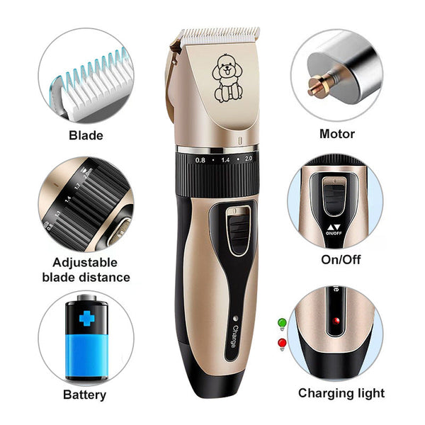 Professional Pet Grooming Hair Clipper Kit Rechargeable Low Noise With Ceramic Blades & 5 Speed Adjustment White Dog Grooming