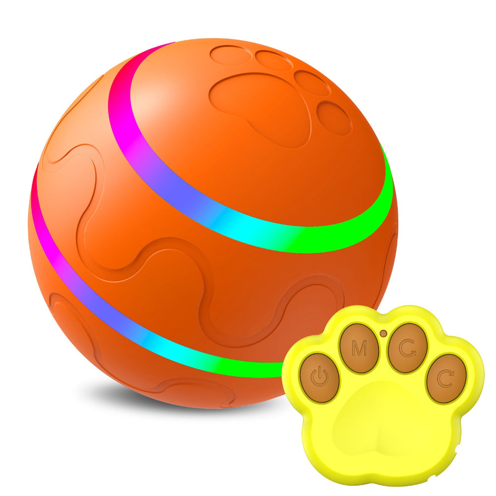 Interactive Auto Pet Toy Ball With Remote Control Usb Rechargeable Led Lights Sturdy Waterproof Orange Dog Toys