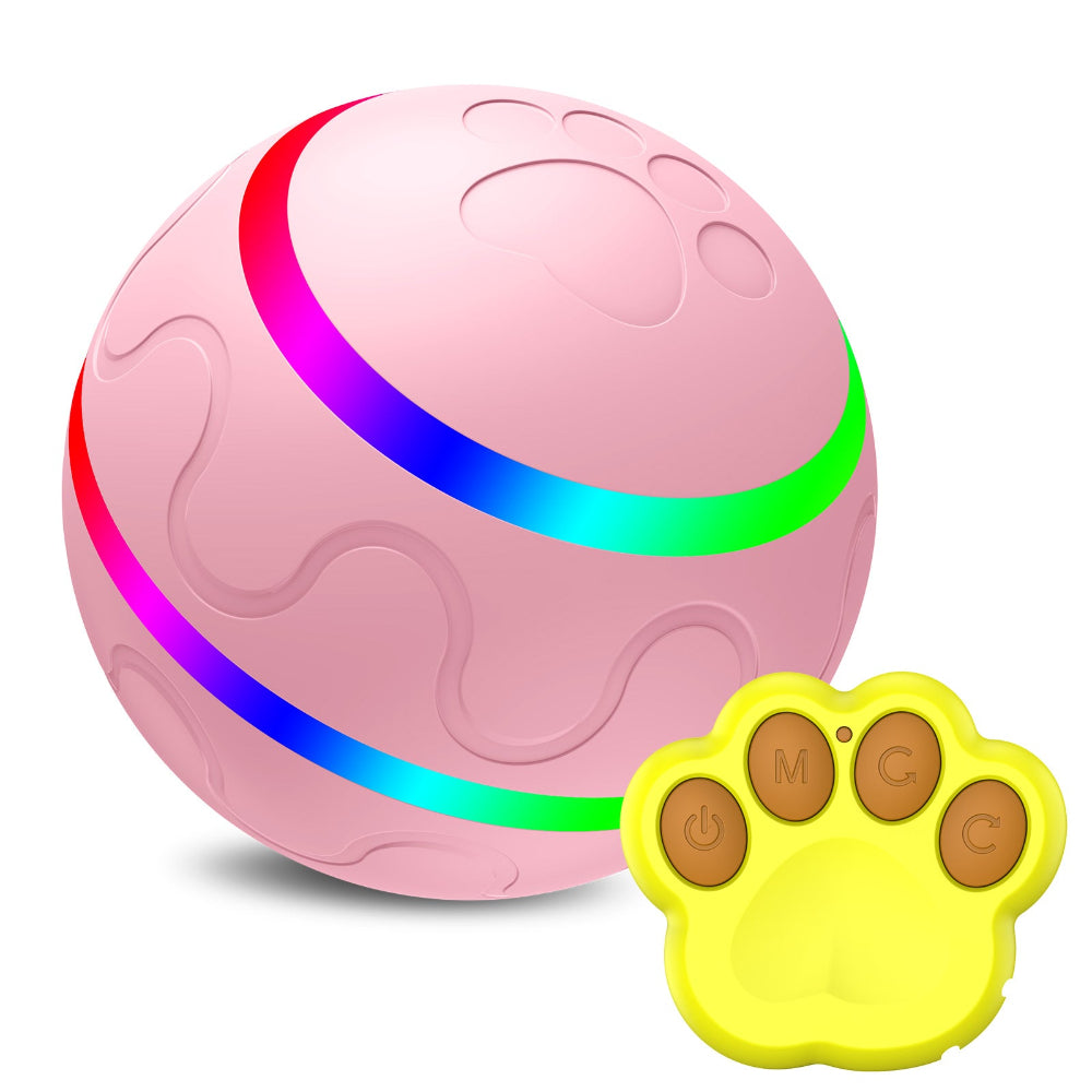 Interactive Auto Pet Toy Ball With Remote Control Usb Rechargeable Led Lights Sturdy Waterproof Pink Dog Toys