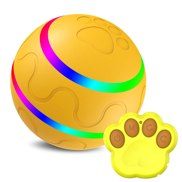 Interactive Auto Pet Toy Ball With Remote Control Usb Rechargeable Led Lights Sturdy Waterproof Yellow Dog Toys
