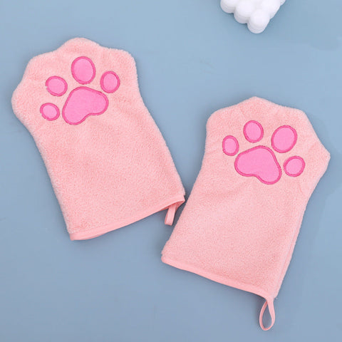 Adorable Pet Paw Grooming & Drying Mitt Super Absorbent Fleece Material (Pink) Dog Grooming