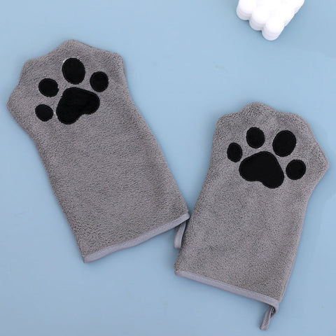 Adorable Pet Paw Grooming & Drying Mitt Super Absorbent Fleece Material (Gray) Dog Grooming