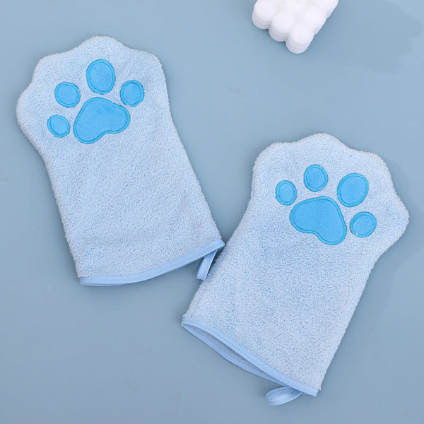 Adorable Pet Paw Grooming & Drying Mitt Super Absorbent Fleece Material (Blue) Dog Grooming