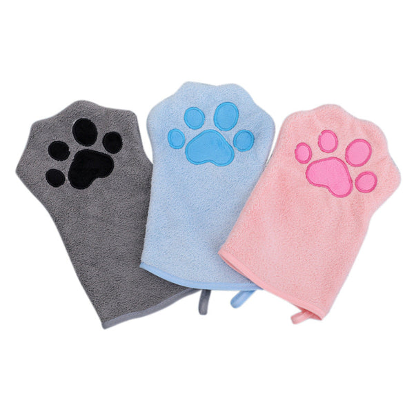 Adorable Pet Paw Grooming & Drying Mitt Super Absorbent Fleece Material (Blue) Dog Grooming