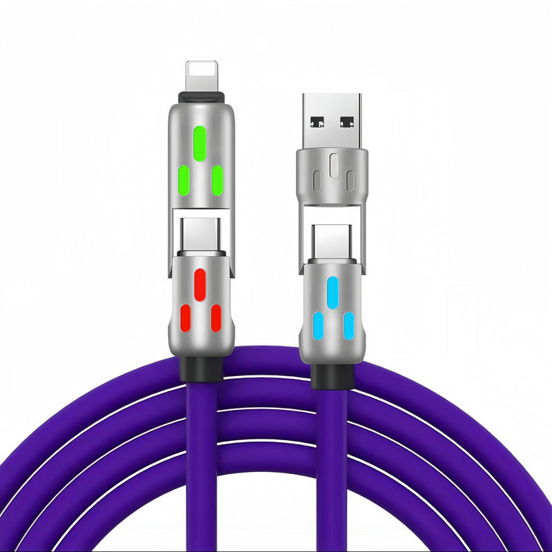 1.5M Universal Pd Fast Charging Cable With Led Indicator Silicone Multiple Connector Options Purple Cables & Adapters