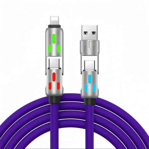 1.5M Universal Pd Fast Charging Cable With Led Indicator Silicone Multiple Connector Options Purple Cables & Adapters