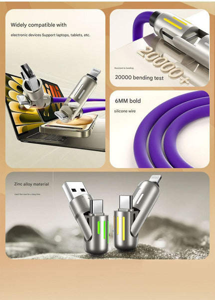 1.5M Universal Pd Fast Charging Cable With Led Indicator Silicone Multiple Connector Options Purple Cables & Adapters