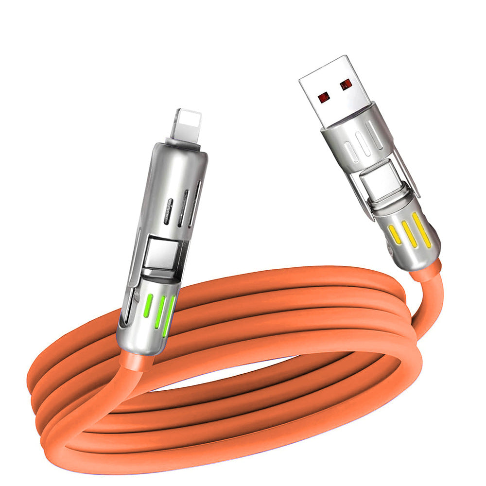 1.5M Universal Pd Fast Charging Cable With Led Indicator Silicone Multiple Connector Options Orange Cables & Adapters