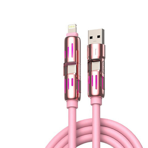 1.5M Universal Pd Fast Charging Cable With Led Indicator Silicone Multiple Connector Options Pink Cables & Adapters