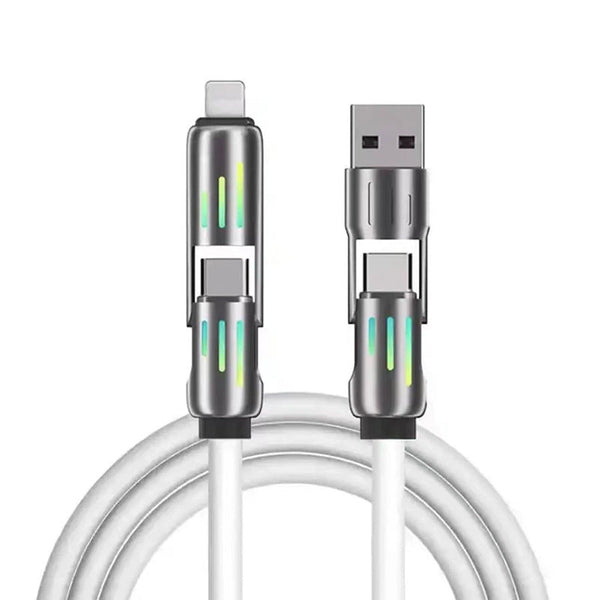 1.5M Universal Pd Fast Charging Cable With Led Indicator Silicone Multiple Connector Options White Cables & Adapters