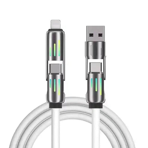 1.5M Universal Pd Fast Charging Cable With Led Indicator Silicone Multiple Connector Options White Cables & Adapters