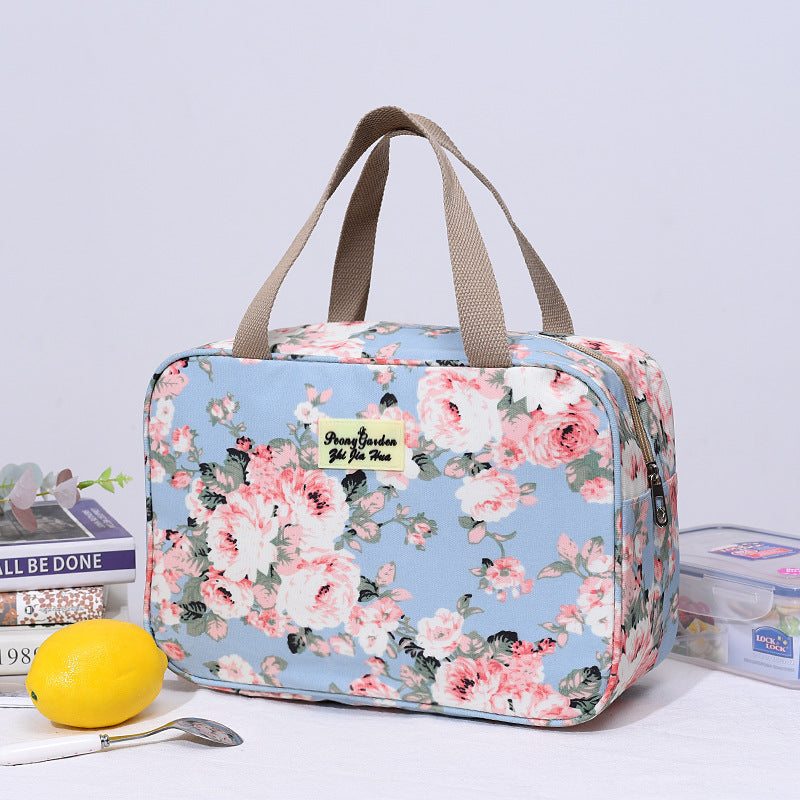 Versatile Handled Bag Durable Waterproof Toiletries Lunch Travel Light Blue Peony Other Luggage