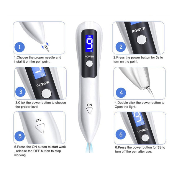 Professional 9 Level Skin Tag & Mole Remover Pen Usb Rechargeable With Led Display Multiple Needles(White) Facial Cleansing Devices