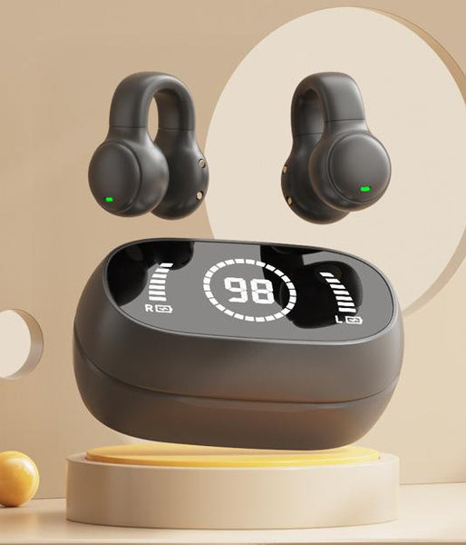 Open Ear Conduction Tws Bluetooth 5.4 9D Surround Sound Led Display Long Battery Life Black Earbuds