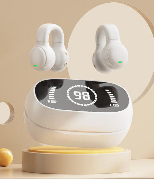Open Ear Conduction Tws Bluetooth 5.4 9D Surround Sound Led Display Long Battery Life White Earbuds