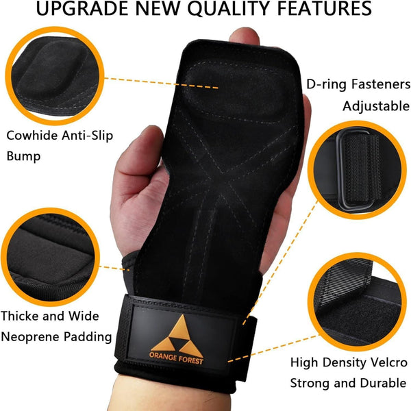 Heavy Duty Weightlifting Grips Anti Slip Cowhide Palm Protectors With Neoprene Wrist Support & Adjustable Straps(Green) Hand Grippers