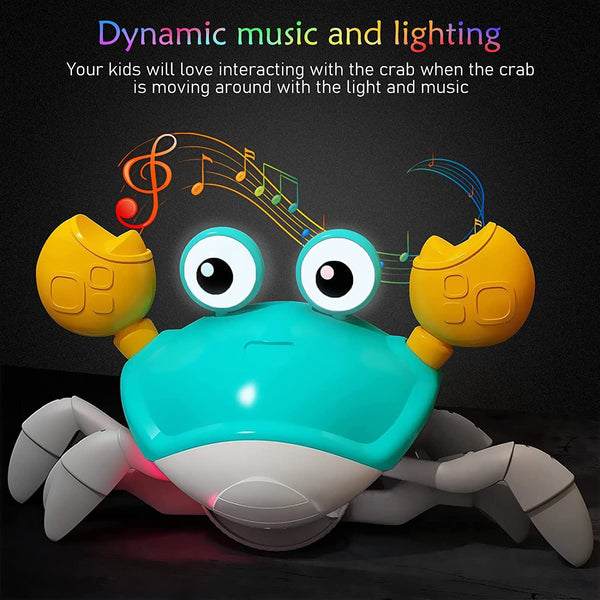 Interactive Crawling Crab Little One Toy With Music Lights Obstacle Avoidance Green Educational Toys