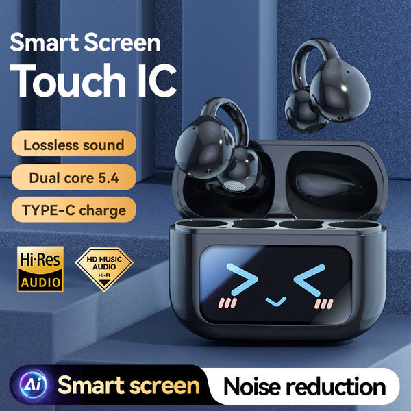 Smart Tws With Full Touch Screen Case Wireless 5.4 Open Noise Reduction Black Earbuds