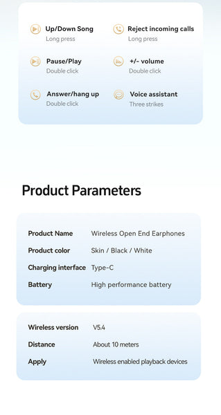 Open Ear Tws Wireless With Hifi Sound Led Display Dolby Surround Skin Colour Earbuds