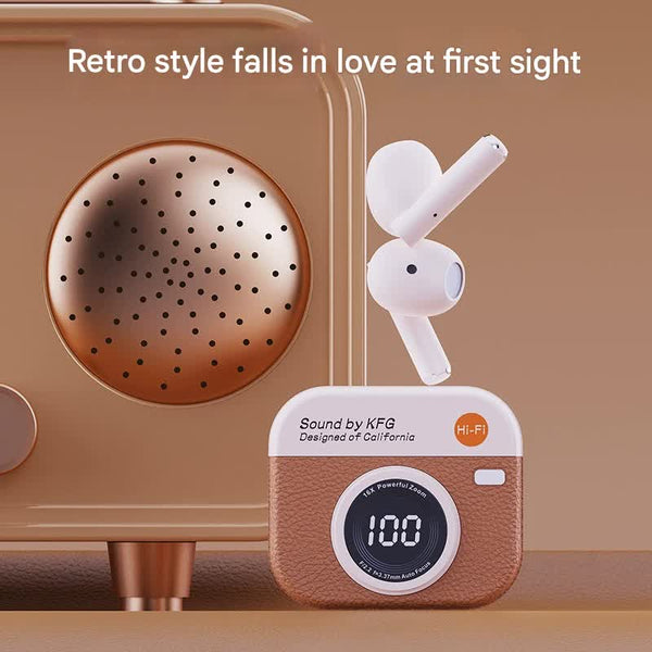 Retro Camera Style Tws Bluetooth 5.4 Enc Low Latency Gaming Orange Earbuds