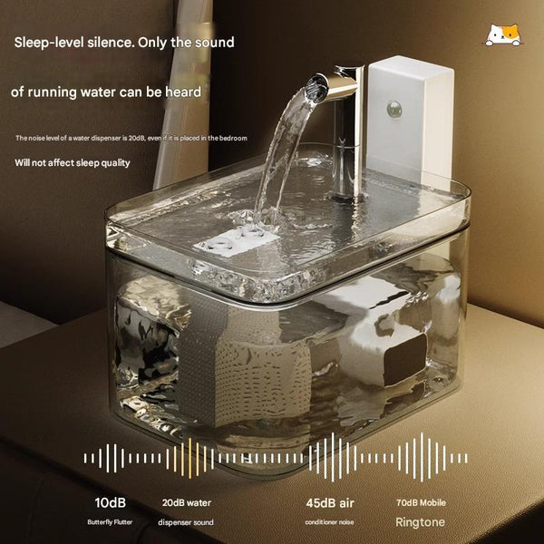 White Wireless Sensor Pet Water Fountain 1.5L Automatic Filtered Dispenser Dog Automatic Feeders
