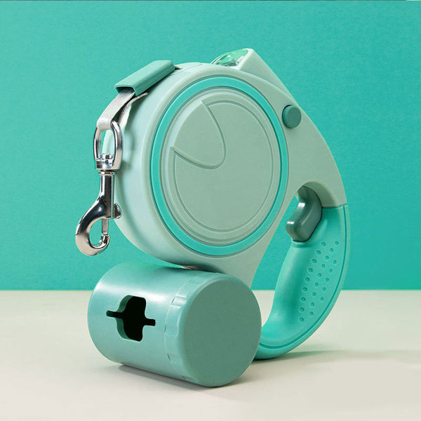 Green 3M Retractable Dog Leash Built In Led Light (No Batteries) And Bag Holder Leads & Head Collars